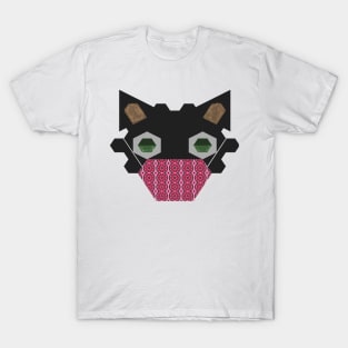 Black Cat Wearing "Union" pattern mask T-Shirt